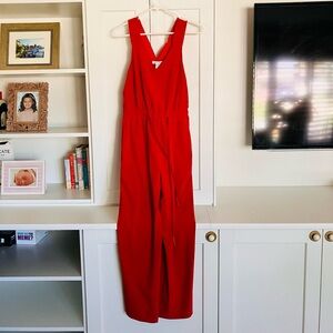 Athleta Red V-Neck Sleeveless Jumpsuit with Waist Tie